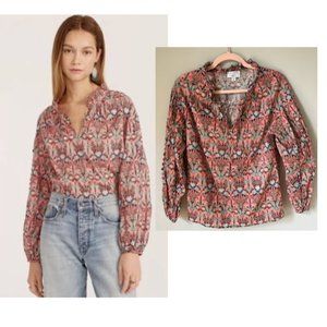 JCrew Liberty Top Scalloped tie-neck May Nouveau print 100% Cotton Size XS